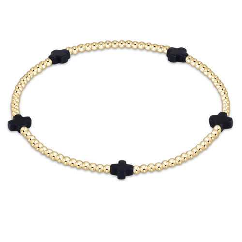 Signature Cross Small Gold Pattern 2mm Bracelet - Navy Bracelets enewton