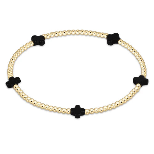 Signature Cross Small Gold Pattern 2mm Bracelet - Onyx Bracelets enewton