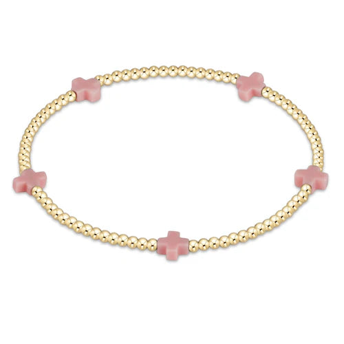 Signature Cross Small Gold Pattern 2mm Bracelet - Pink Bracelets enewton