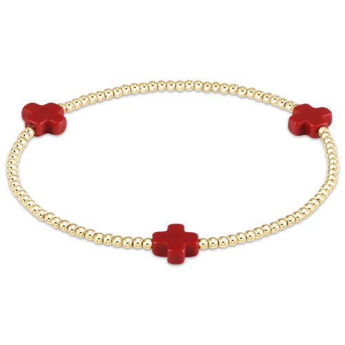 Signature Cross Gold Pattern 2mm Bead Bracelet - Red Bracelets enewton   