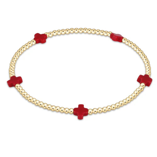 Signature Cross Small Gold Pattern 2mm Bracelet - Red Bracelets enewton