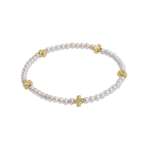 Signature Cross Small Pearl Pattern 3mm Bead Bracelet - Gold Bracelets enewton   