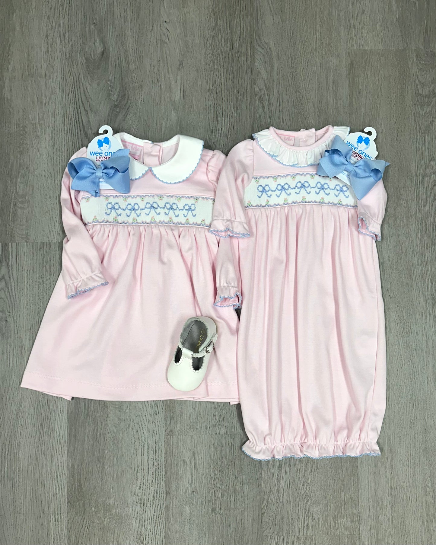 Bows L/S Smocked Bishop Girls Occasion Dresses Petit Bebe   