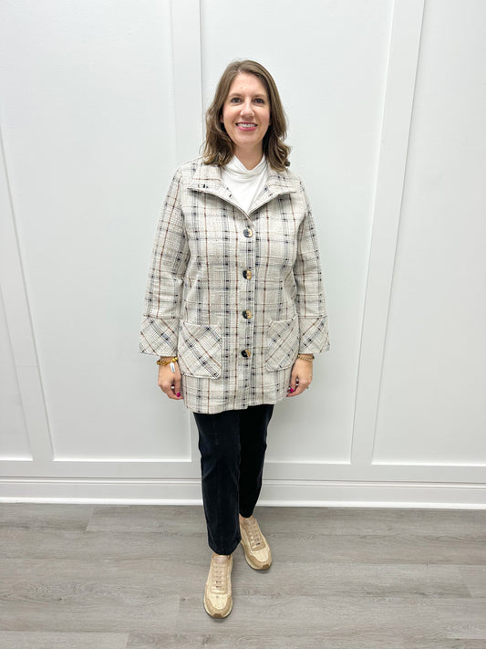 Speckle Knit Plaid Car Coat - Putty Outerwear Habitat   