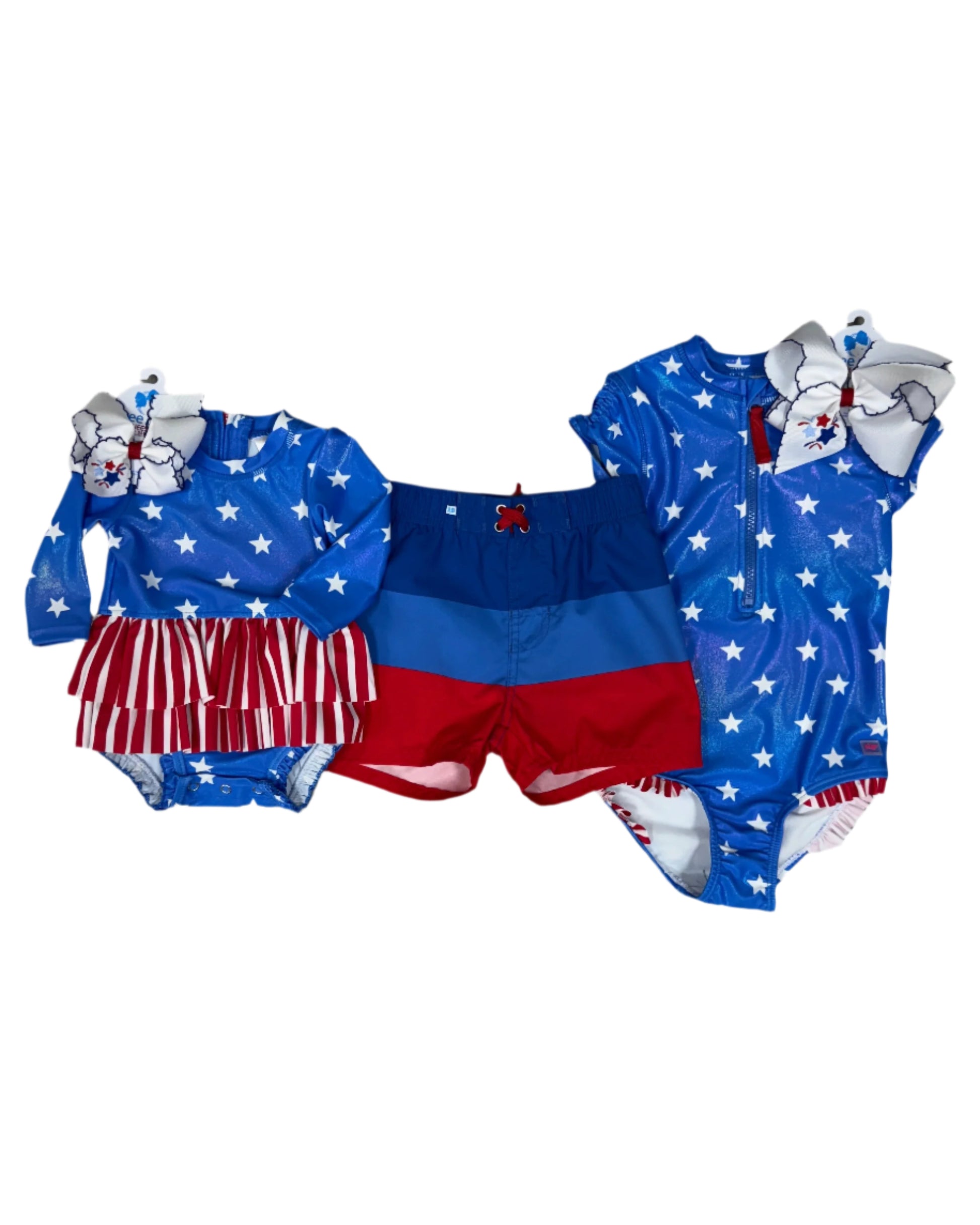 Shimmer Stars & Stripes Girls Short Sleeve Rash Guard One Piece Kids Swim Rufflebutts