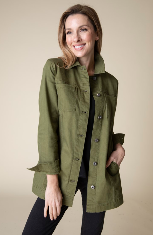 Stretch Denim Boyfriend Jacket - Olive Outerwear Habitat   