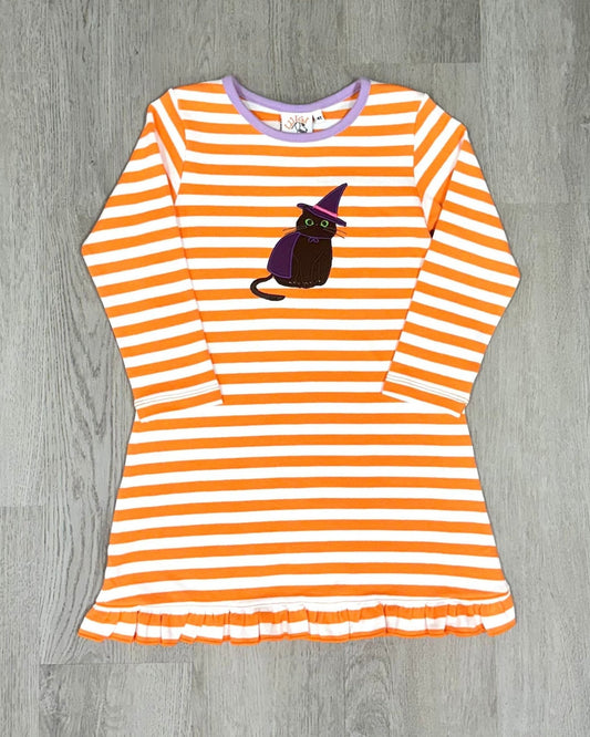 Striped Dress w/ Black Witch Hat, Cat & Cape Girls Play Dresses Luigi   