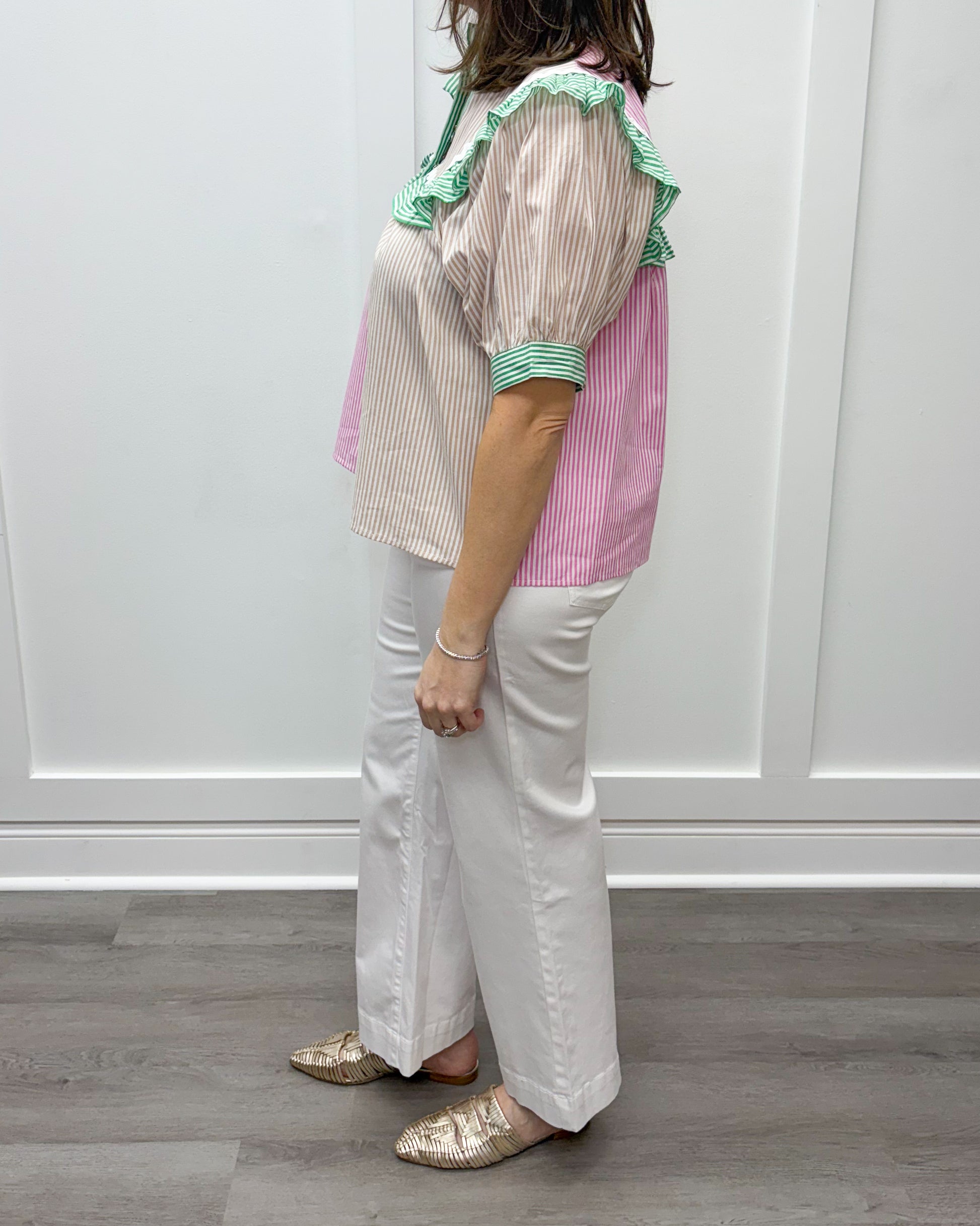 Striped Serenity Top - Pink/Green/Tan Stripes Tops Entro