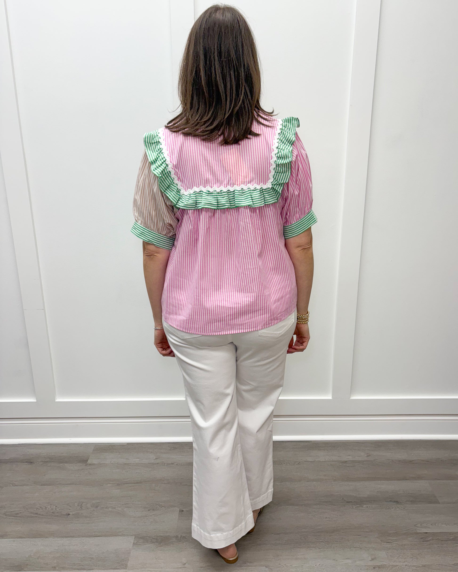 Striped Serenity Top - Pink/Green/Tan Stripes Tops Entro