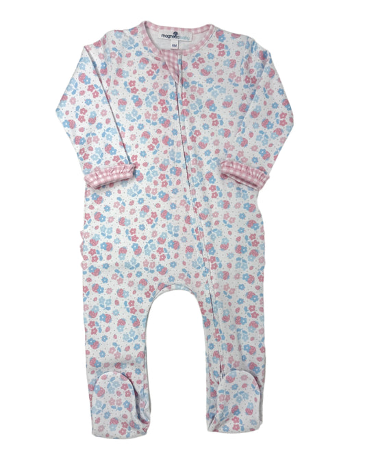 Sweet Strawberries Ruffle Zipper Footie Baby Sleepwear Magnolia Baby