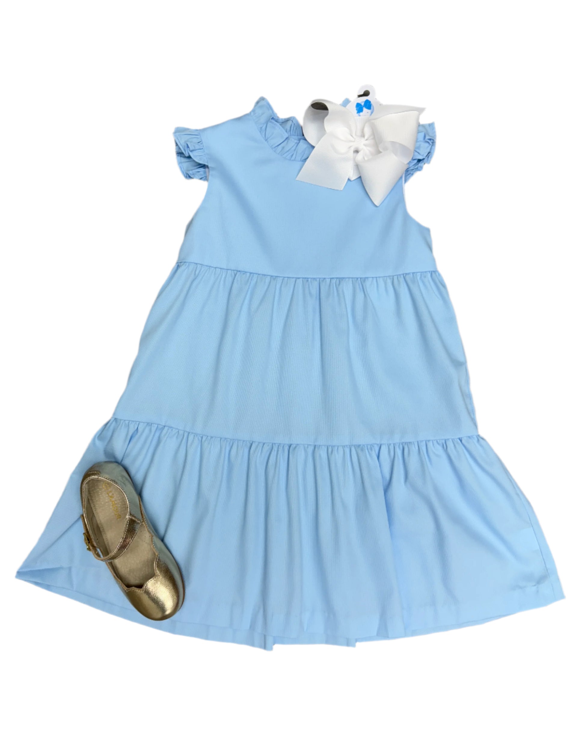 Tiered Charleston Dress - Light Blue Pique Girls Occasion Dresses Little English