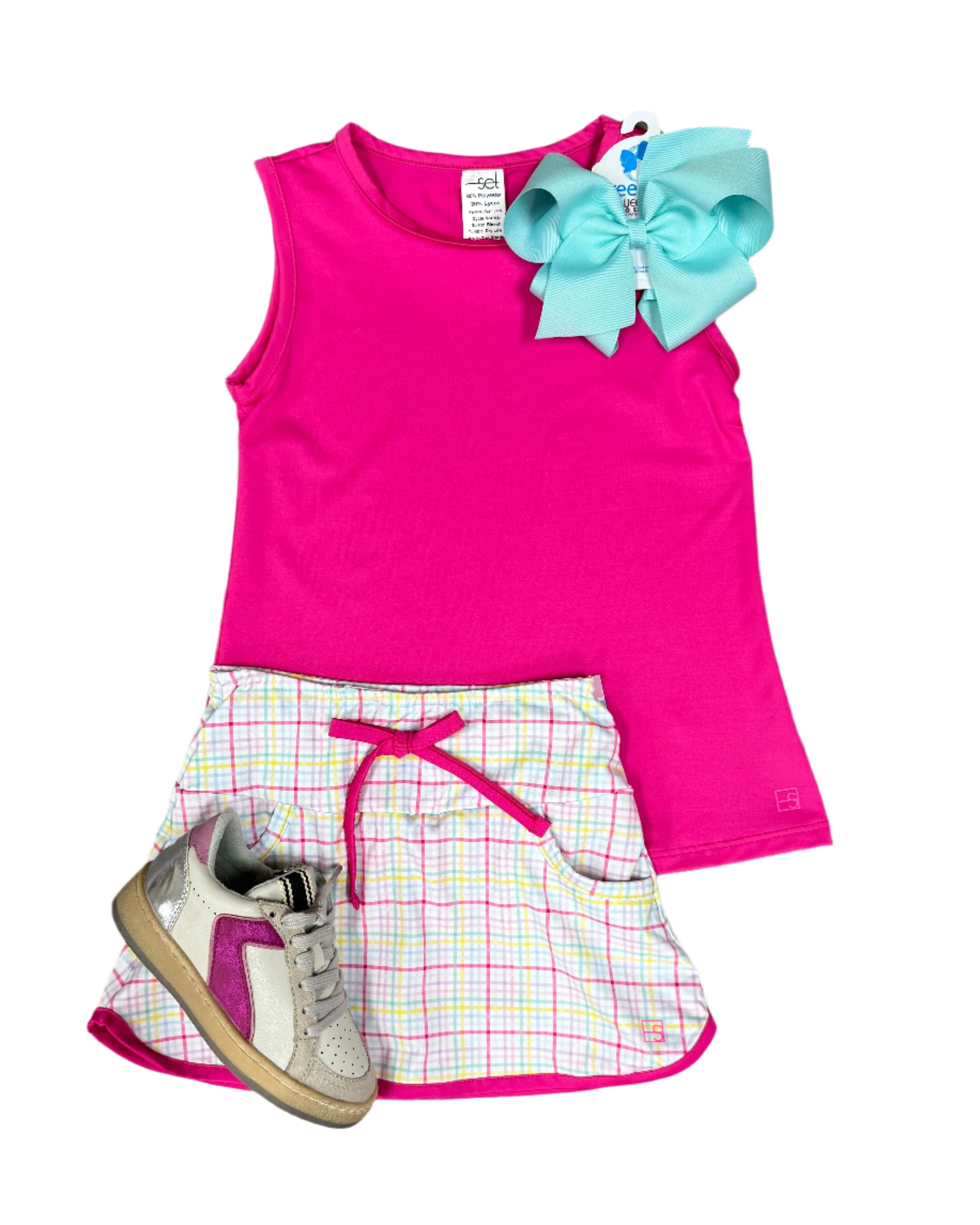 Tiffany Tennis Skort - Palm Island Windowpane Girls Skirts + Bloomers Set Athleisure