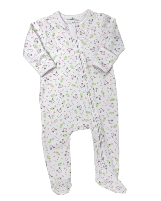 Pink Printed Tee Time Zipper Footie Baby Sleepwear Magnolia Baby