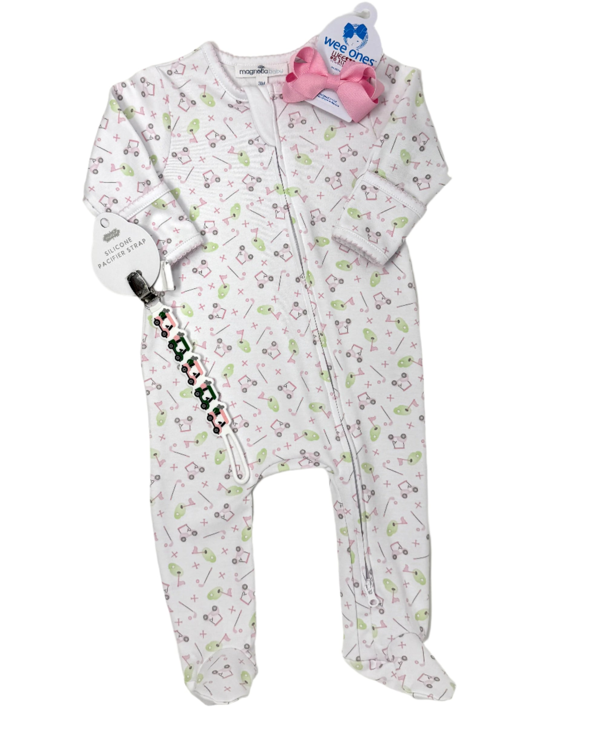 Pink Printed Tee Time Zipper Footie Baby Sleepwear Magnolia Baby