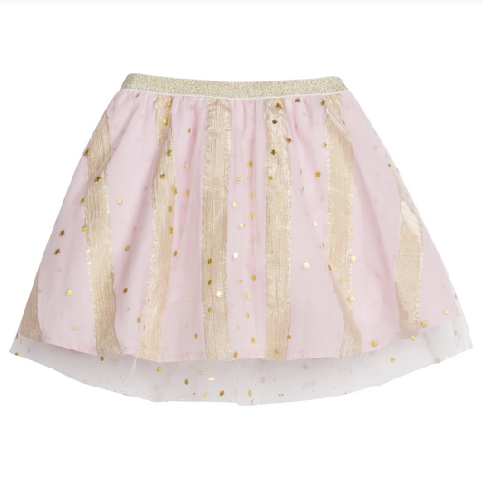 Tulle Circle Skirt - Pink Metallic Stripe/Stars Girls Skirts + Bloomers Bisby   