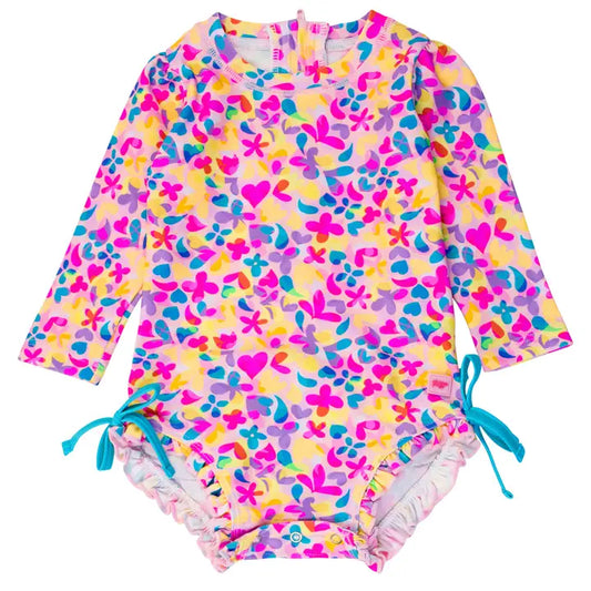 Vibrant Neon L/S One Piece Rash Guard Kids Swim Rufflebutts