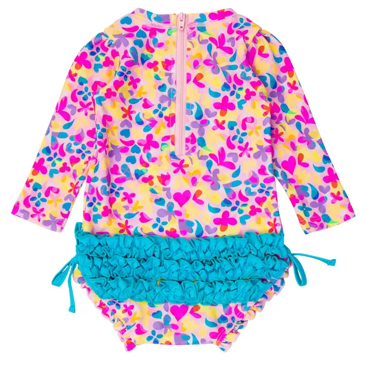 Vibrant Neon L/S One Piece Rash Guard Kids Swim Rufflebutts