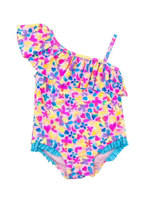 Vibrant Neon One Shoulder Ruffle One Piece Kids Swim Rufflebutts