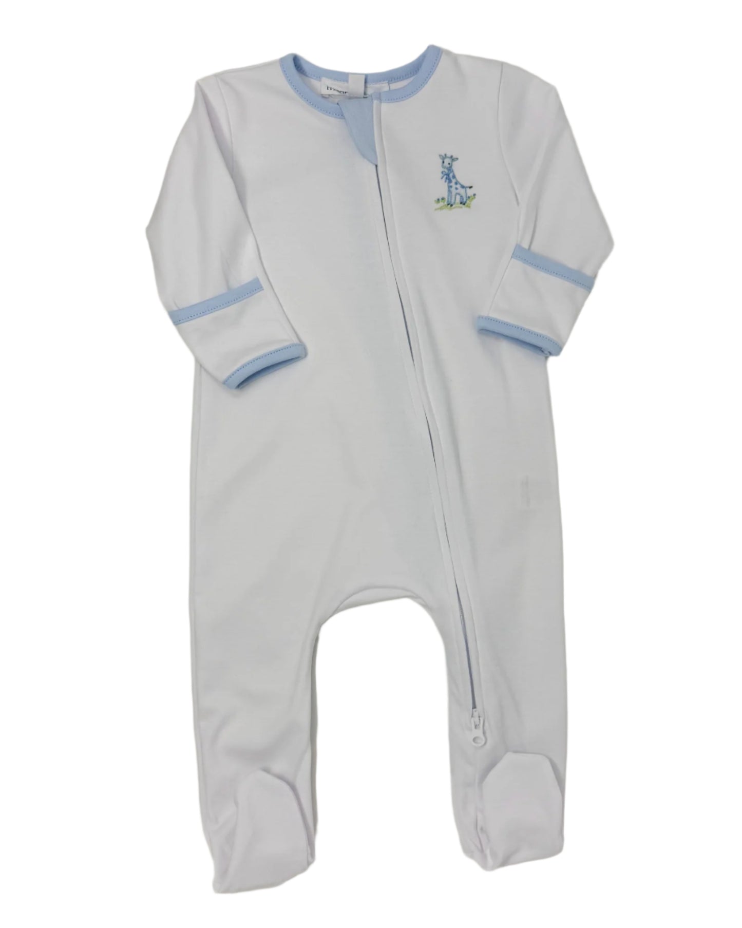 Light Blue Vintage Giraffes Zipper Footie Baby Sleepwear Magnolia Baby