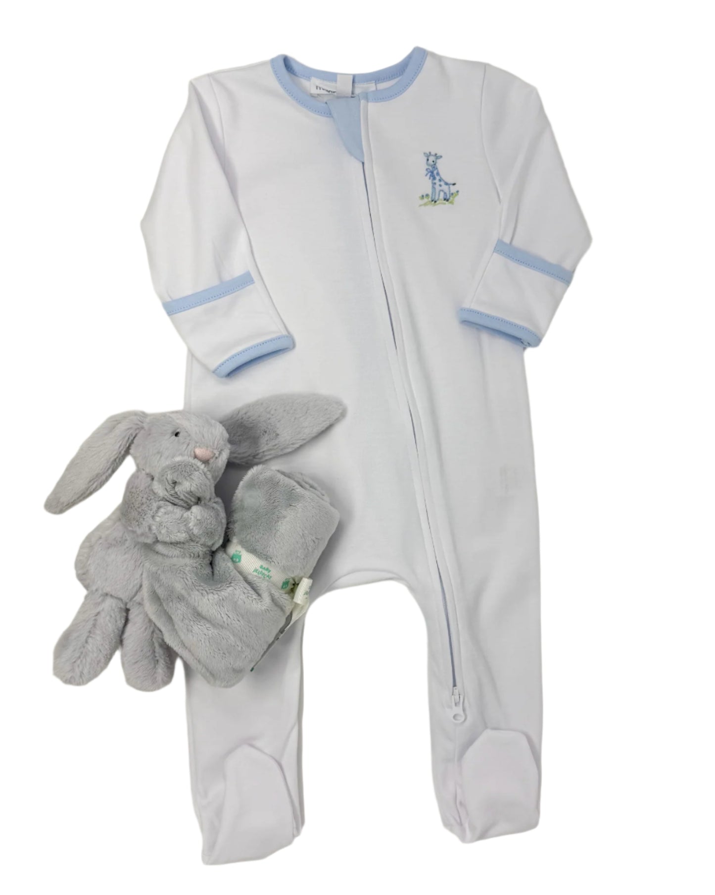 Light Blue Vintage Giraffes Zipper Footie Baby Sleepwear Magnolia Baby