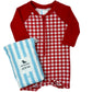 Vintage Red Gingham Boys Long Sleeve One Piece Rash Guard Kids Swim Rufflebutts