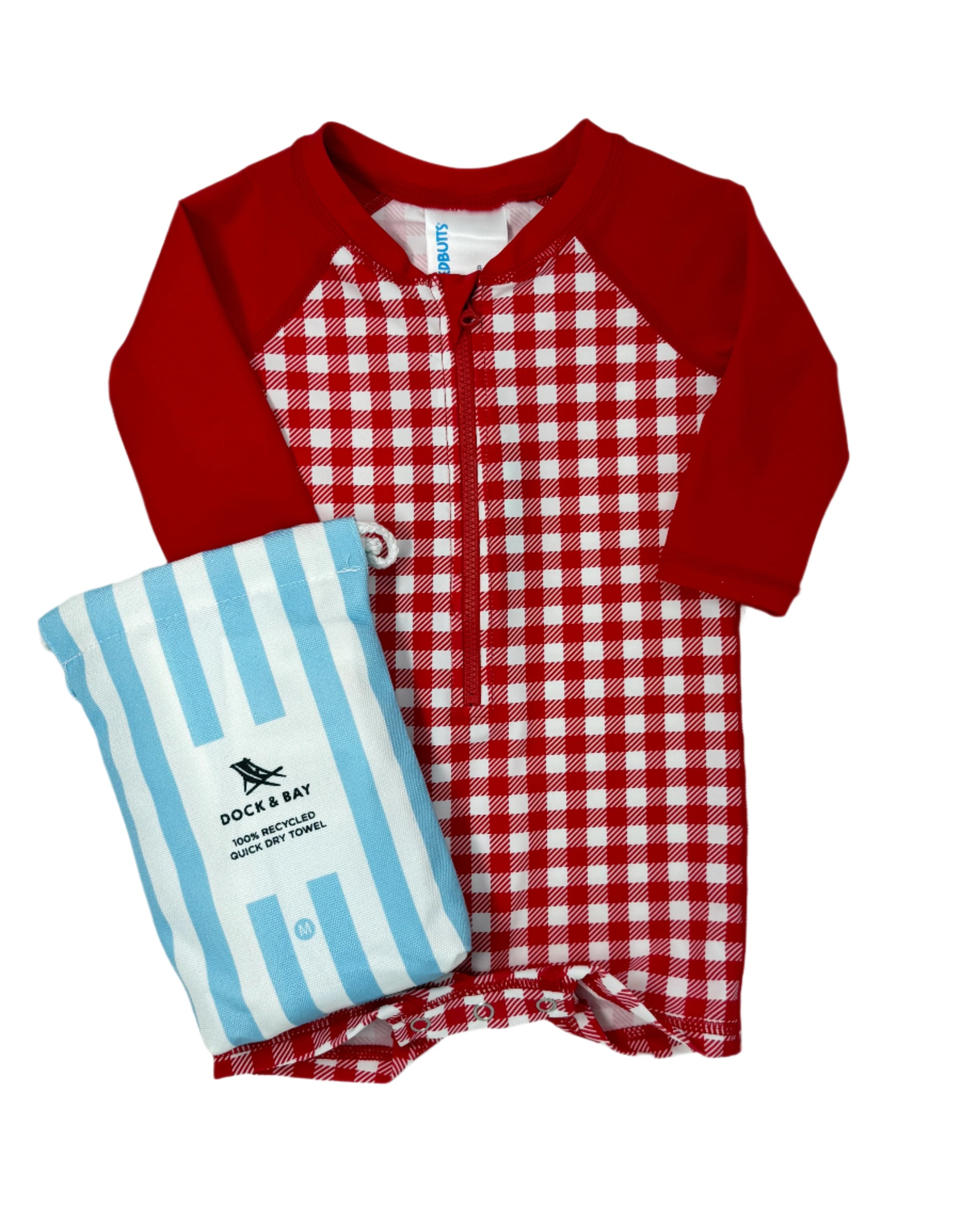 Vintage Red Gingham Boys Long Sleeve One Piece Rash Guard Kids Swim Rufflebutts