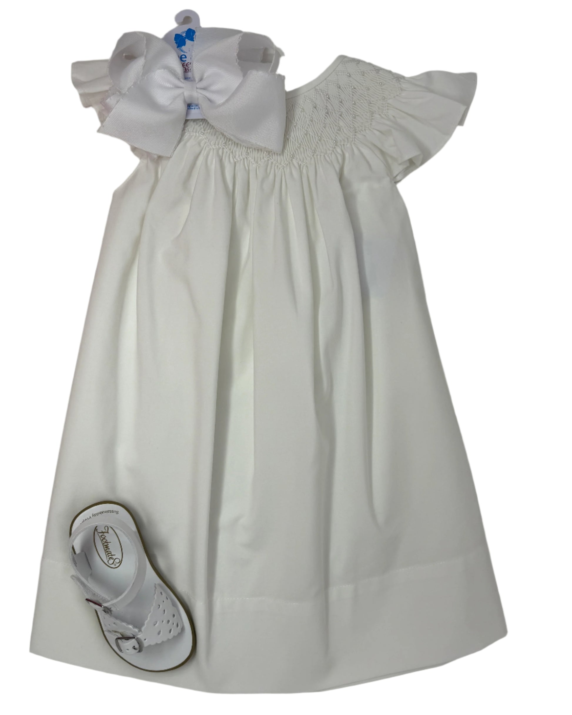 White Catherine Pearl Smocked Dress Girls Occasion Dresses Sweet Dreams