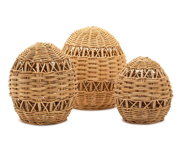 Set of 3 Hand Crafted Wicker Easter Egg Decor Two's Company