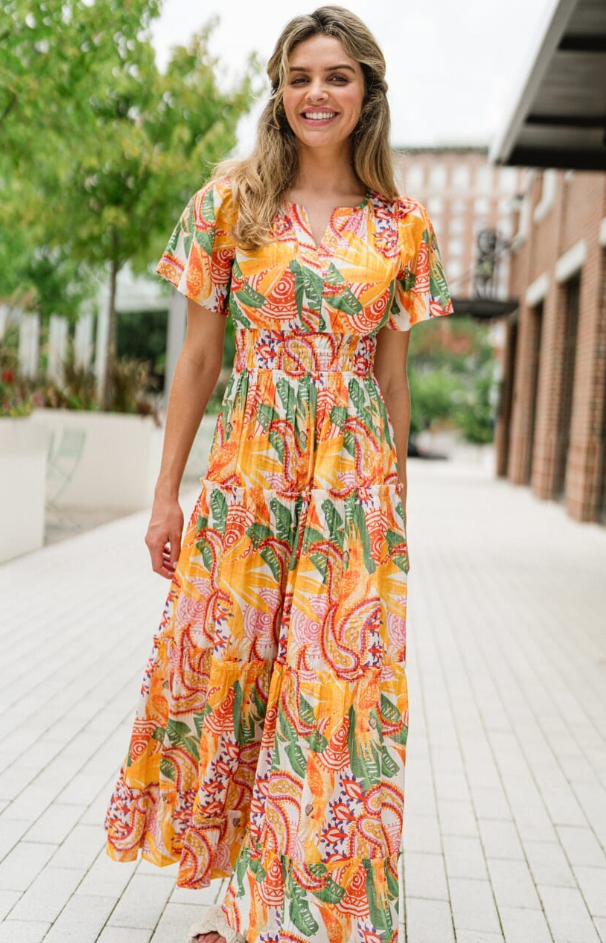 Willow Maxi Dress - Tropical Fruit Long Dresses Briton Court   