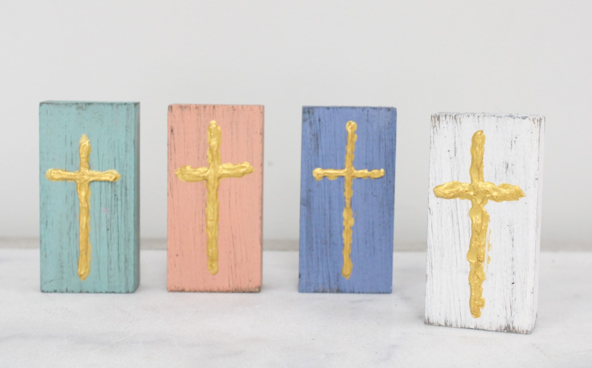 Wood Block with Hand Painted Cross - Assorted Home Decor TradeCie   