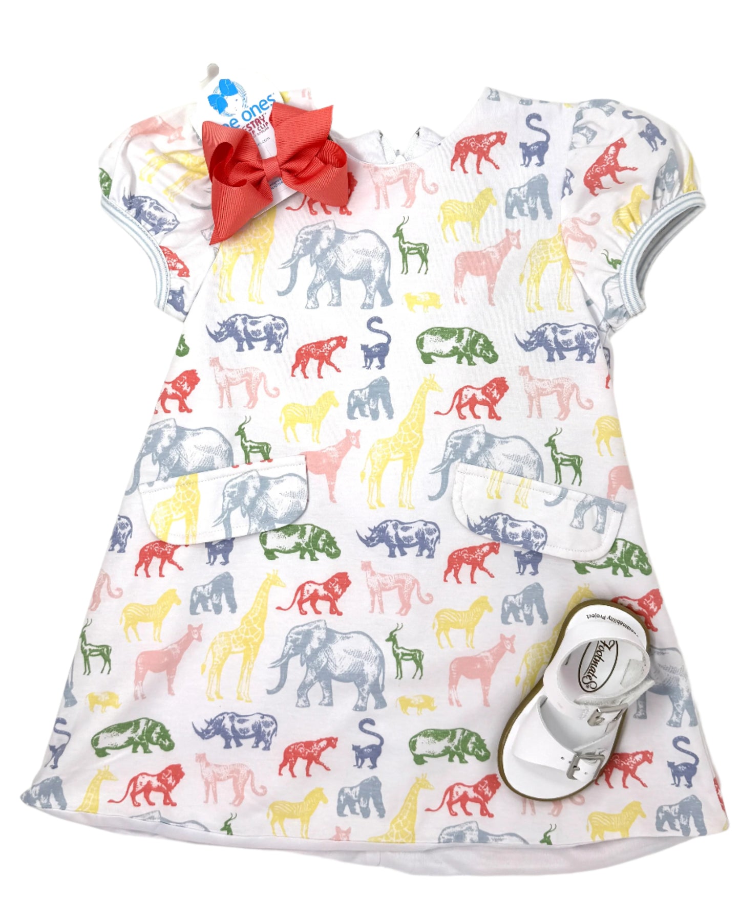 Zoo Friends Bow Back Dress Girls Play Dresses Sage & Lilly