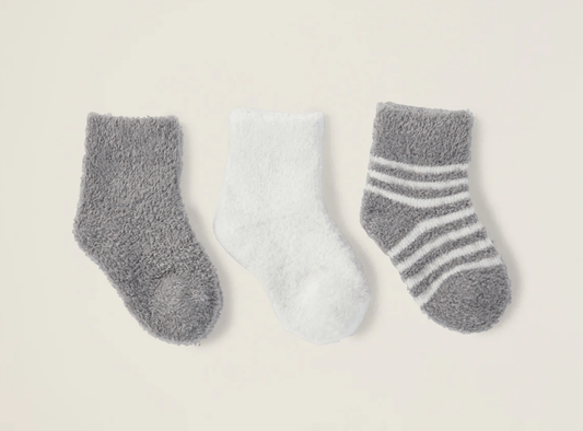 CozyChic Lite Infant Sock Set - Pewter/Pearl Kids Socks + Tights Barefoot Dreams