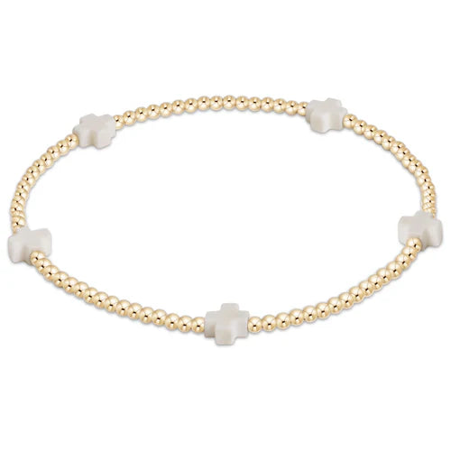 egirl Signature Cross Small Gold Pattern 2mm Bead Bracelet - Off White Bracelets enewton