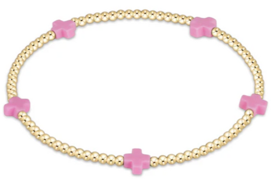 egirl Signature Cross Small Gold Pattern 2mm Bead Bracelet - Bright Pink Bracelets enewton