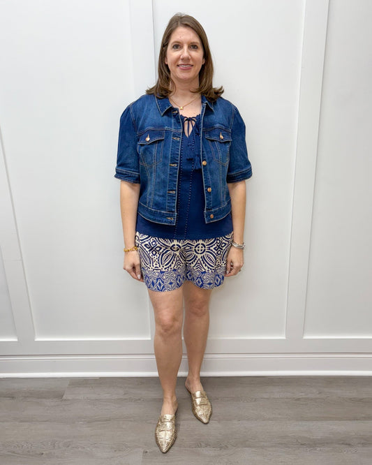 Elbow Sleeve Denim Jacket - Stormy Blue Outerwear Tribal