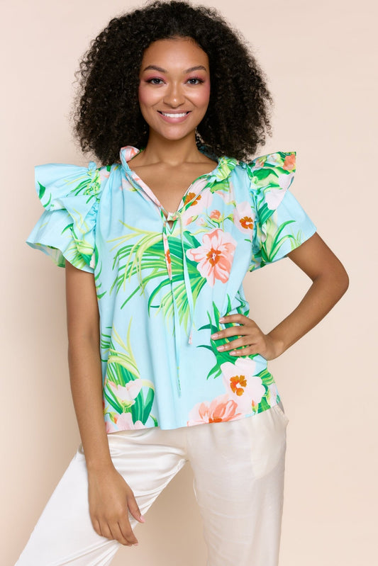 Kata Top - Aqua Floral Tops Sofia Collection