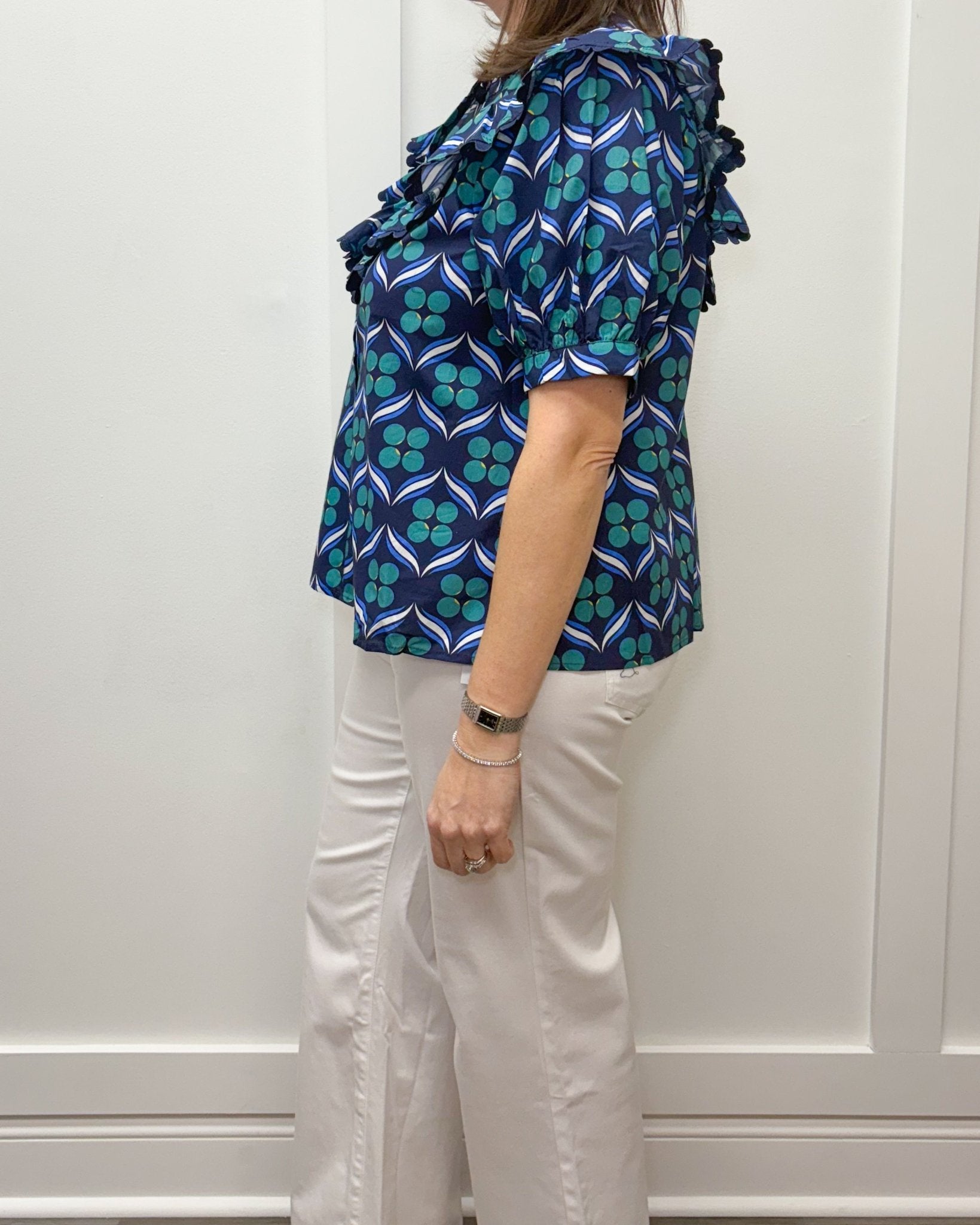Mallory Top - Navy w/ Scalloped Trim Tops Entro