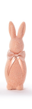 Set of 2 Flocked Bunny w/ Bow - Assorted Seasonal Two's Company Peach
