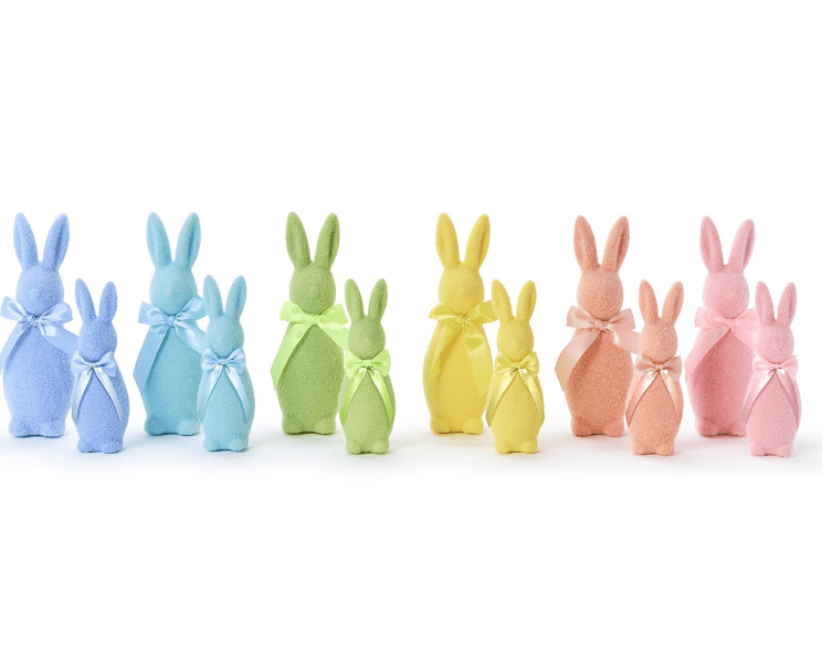 Set of 2 Flocked Bunny w/ Bow - Assorted Seasonal Two's Company
