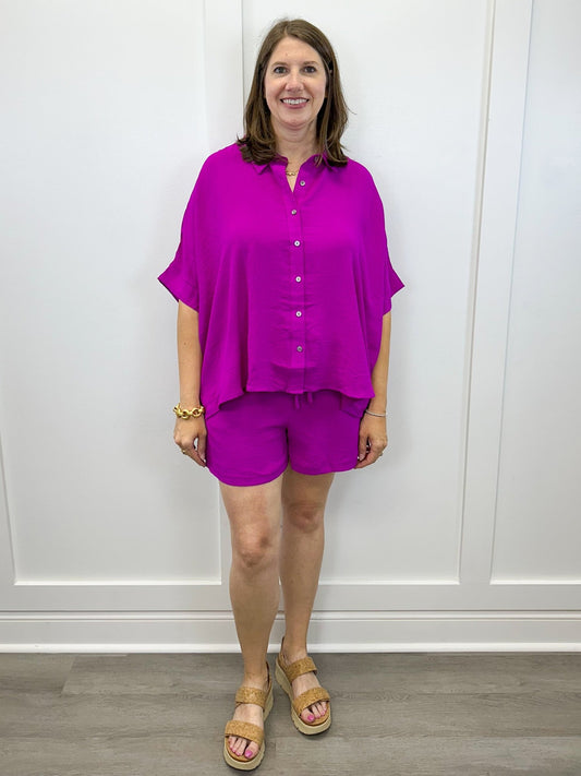 Solid Woven Top & Shorts Set - Wild Plum Tops Oddi