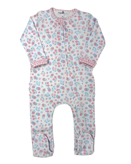 Sweet Strawberries Ruffle Zipper Footie Baby Sleepwear Magnolia Baby