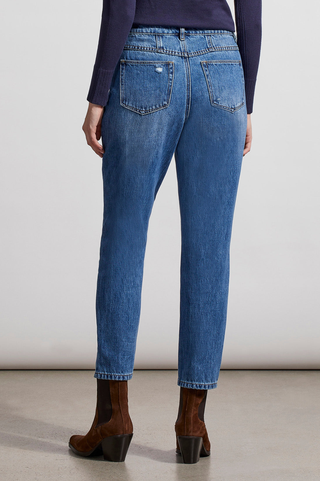 Distressed Brooke Girlfriend Tapered Ankle Jeans - Classic Blue Pants Tribal   