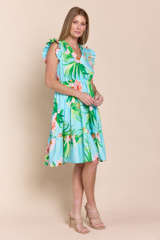 Laure Dress - Aqua Floral Short Dresses Sofia Collection   