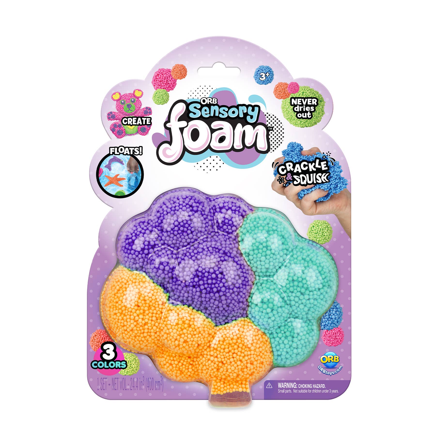 ORB™ Sensory Foam 3 Color Assortment Gifts Orb Toys Orange/Green/Purple  