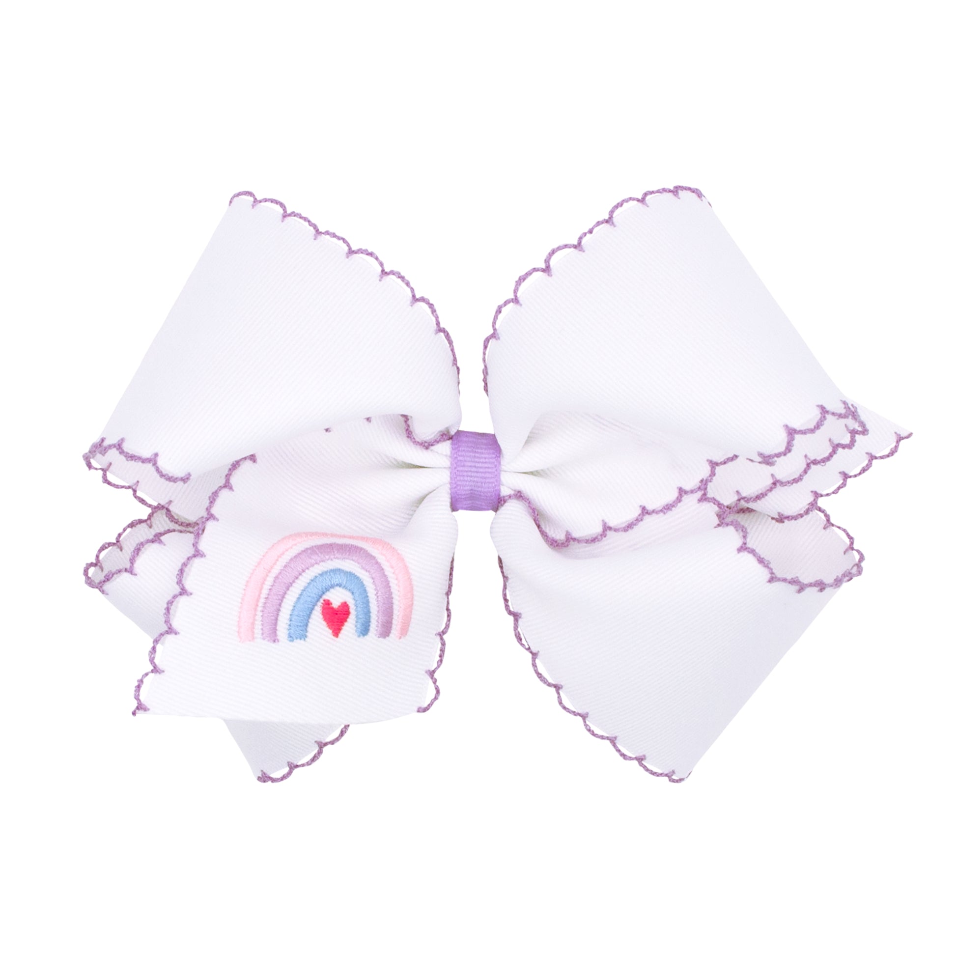 King Embroidered Moonstitch Edge Bow - Light Orchid Rainbow Kids Hair Accessories Wee Ones   