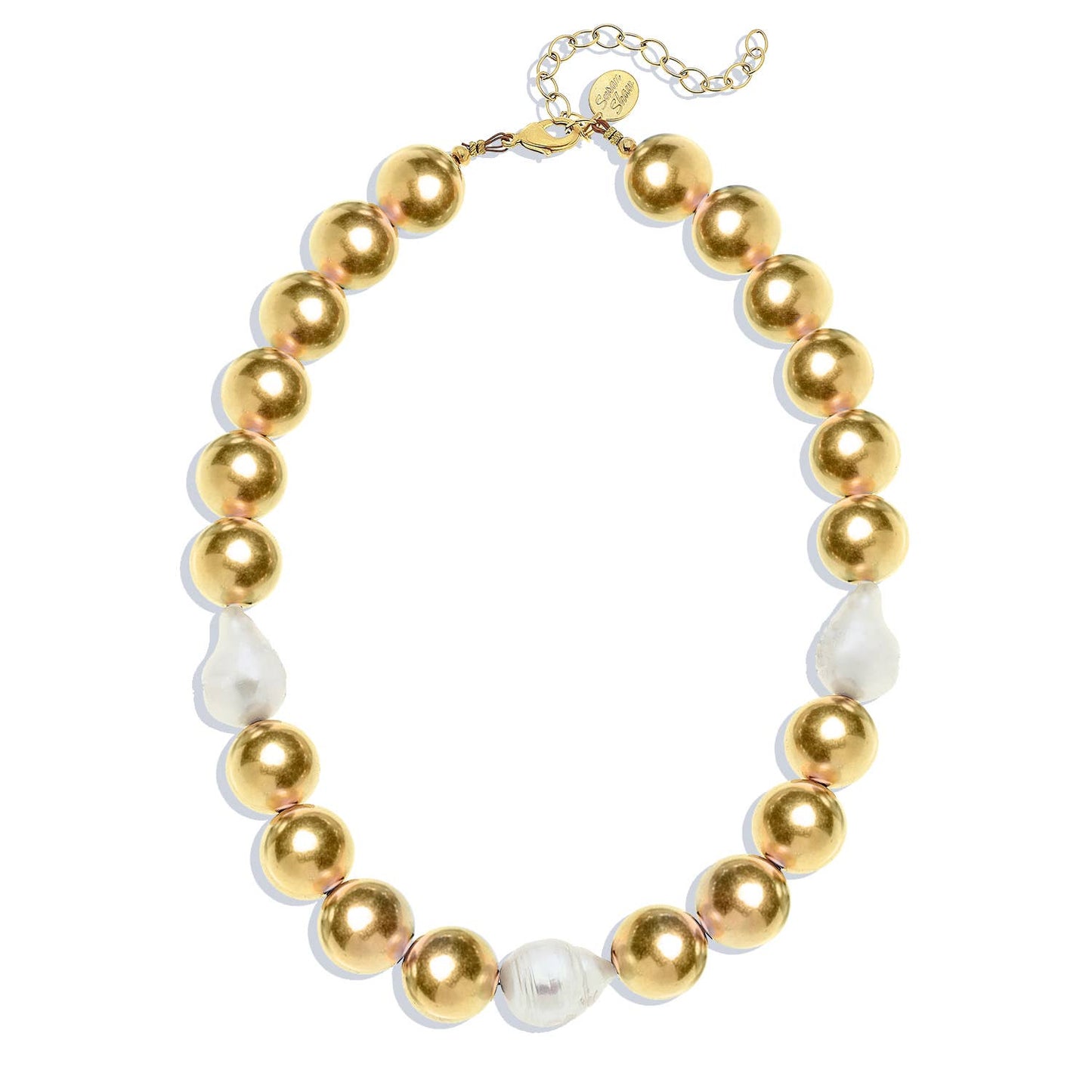 Gold Plated Ball & Baroque Pearl Choker Women's Jewelry Susan Shaw   