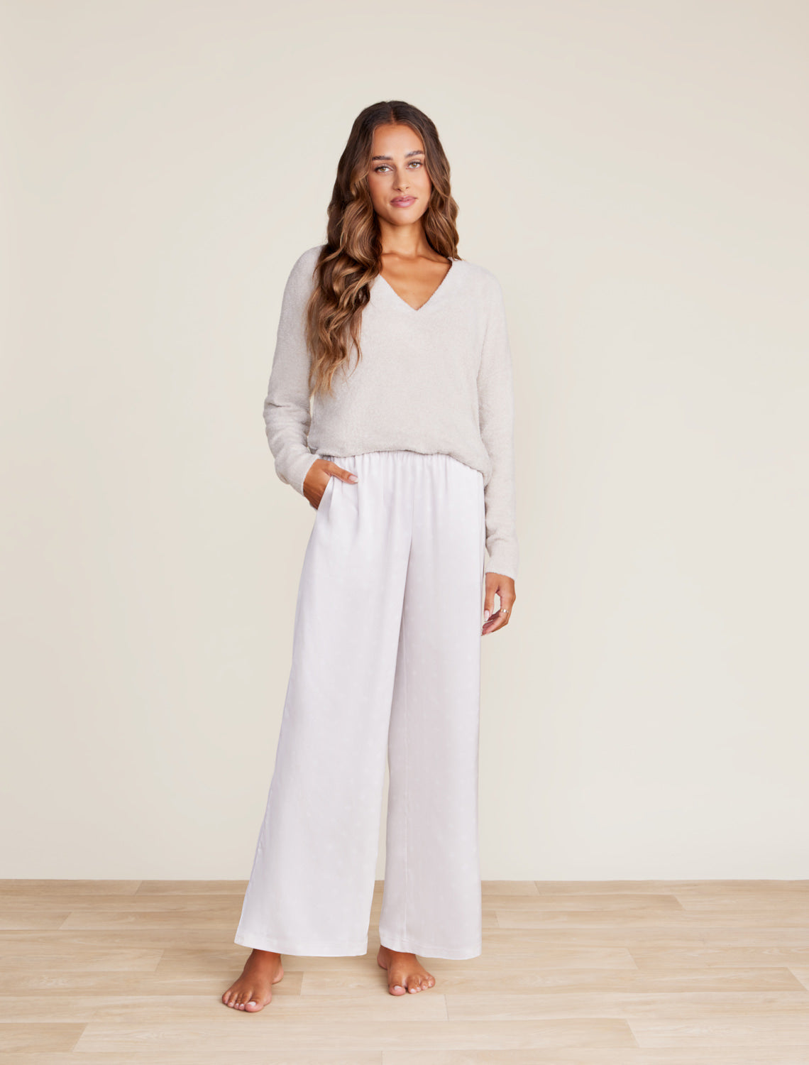 Washed Satin Wide Leg Pant - Stone Scattered Paisleys Lounge Barefoot Dreams   