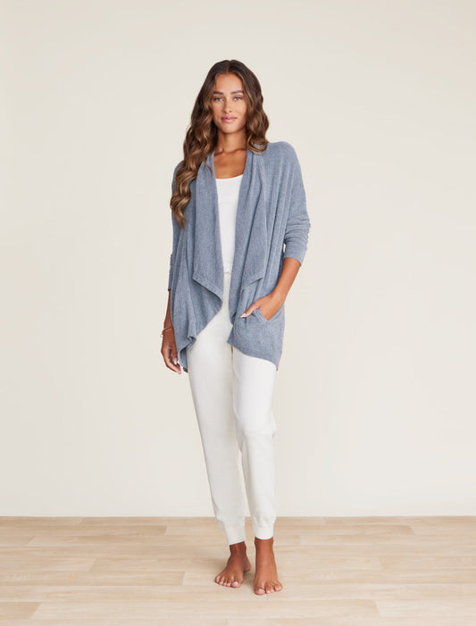 CozyChic Ultra Lite Shawl Pointelle Cardi - Dolphin Blue Lounge Barefoot Dreams   