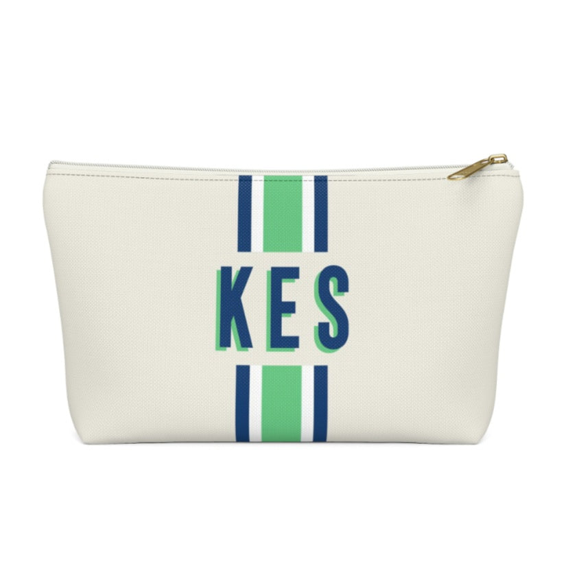 Large Zippered Pouch - Stripes Green/Navy Gifts Clairebella   