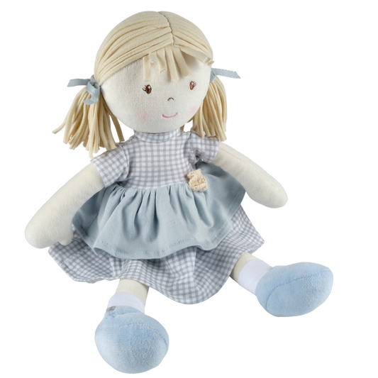 Neva - Blonde Hair With Grey Checkered Dress All Natural Toys Tikiri Toys   